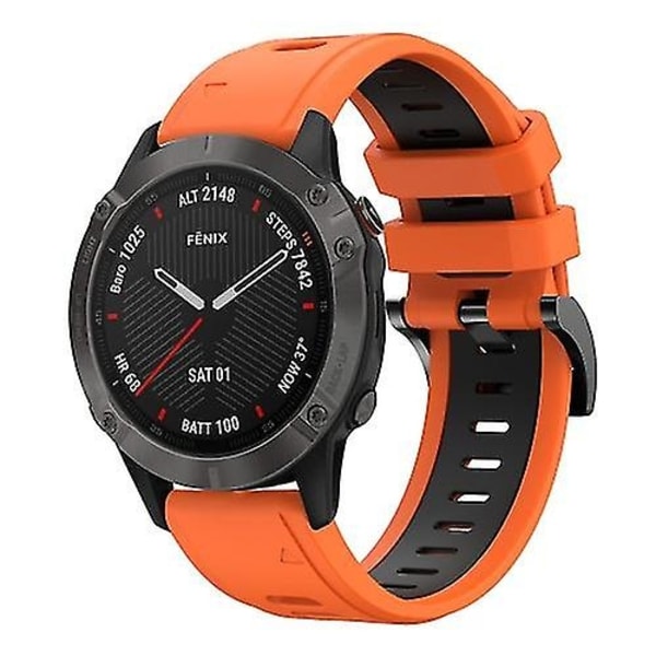 Garmin Fenix 6 Sapphire GPS:lle 22 mm:n kaksiväriset urheilulliset silikonirannekkeet HIDI-Perfet Orange-Black