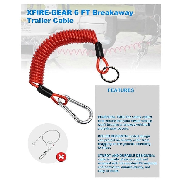 2 ST 1,8 m Brytkabel för Släpvagn, Säkerhetskabel med Fjäder för Släpvagn, Spiralvinda Kompatibel med Husbil T-Perfet