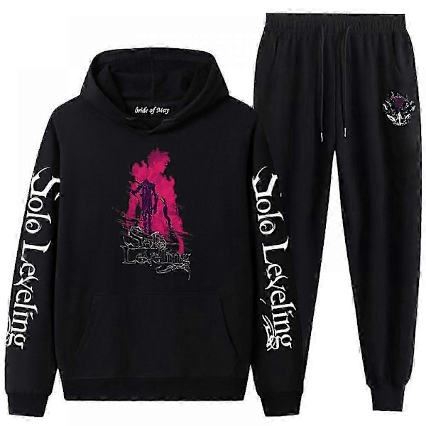 Anime Unisex Solo Leveling Cosplay Hættetrøje Bukser Træningsdragt Kostume Halloween Pullover Langærmet Sweatshirt Sort Hvid Hættetrøjer-Perfet 9 M