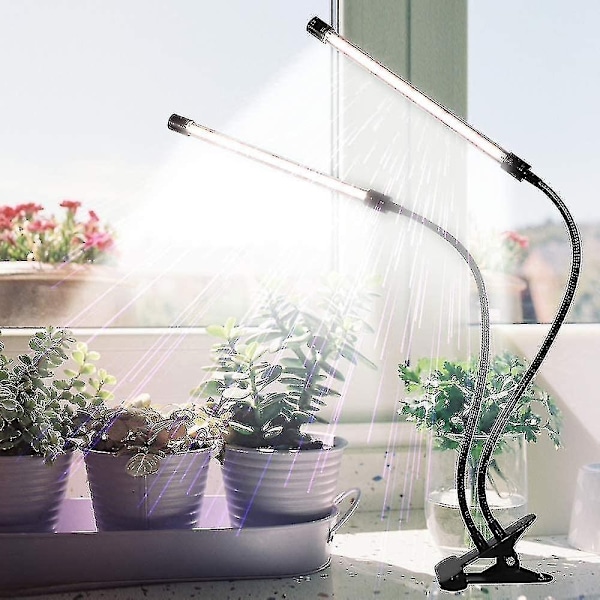 Vækstlys, sollys Hvid 50w 84 Led Dobbelt Hoved Klip Plantelys, 4/8/12h Timer 5 Dæmpbare Niveauer  xi-Perfet