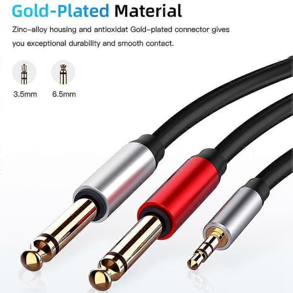 3,5 mm til dobbel 6,5 mm adapter jack lydkabel 3,5 til 6,5 AUX-ledning 3,5 jack splitter kompatibel med gitar mikser-Perfet