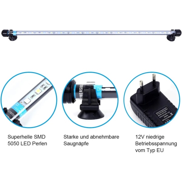 LED akvariebelysning, vandtæt LED blå & hvid, 37cm - Perfet