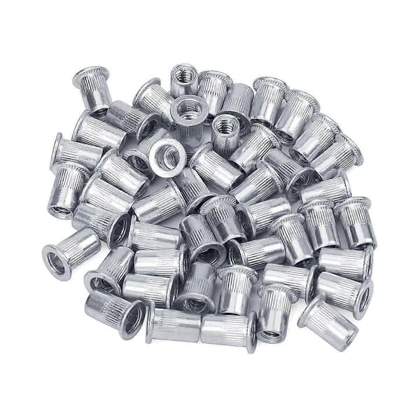Mutter 100 stk. 1/4In-20UNC Rustfritt stål 304 Finish Flat Head Rivnut Gjenget Innsettingsmutter Riflet Kropp-Perfekt