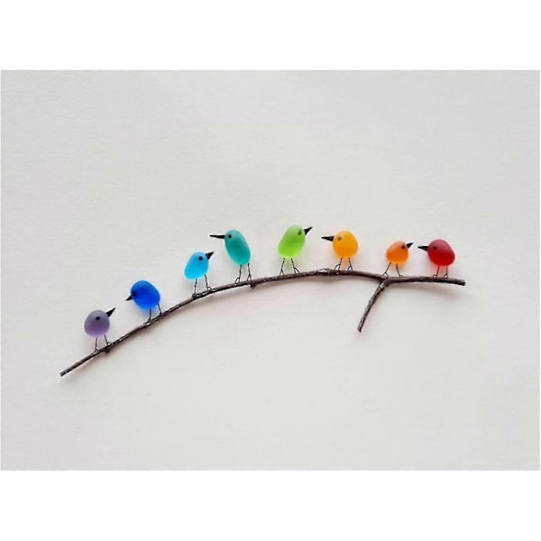 Havglas Regnbue Fugl, Havglas Kunst, Havglas og Drivtømmer Billede, Regnbue Fugl Væghæng - Perfekt Frameless 8 Birds