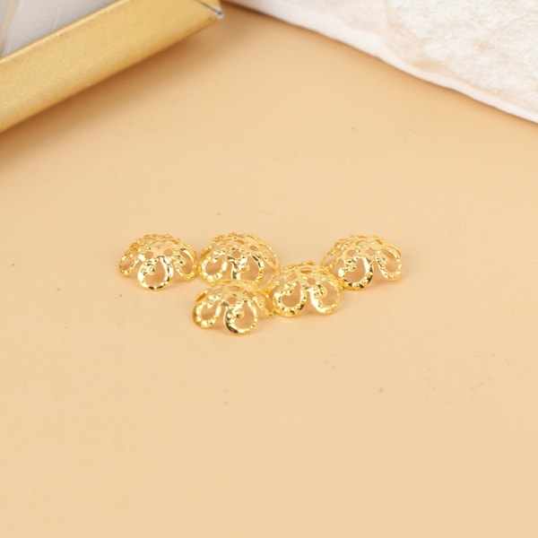 100 kpl/pakkaus 8 mm metalli kulta hopea väri kukkapääty helmi cap - Perfet Gold