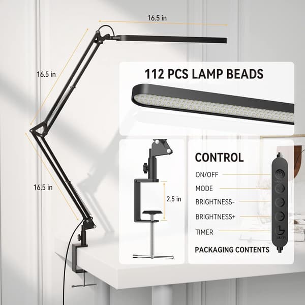 LED Skrivebordslampe - 80 cm LED Skrivebordslampe - Touch Control - 3 Tilstande x 11 Niveauer af Lysstyrkejustering 0 0