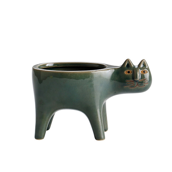 Sukkulenter Potter Interessant Katteformet Plantekasse Keramiske Havepotter Ornament Til Kontor Hjem Skrivebordsindretning Red 15CM*8CM