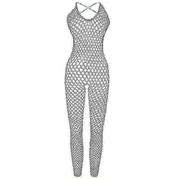 Fiskbensstrumpbyxor Dam Kostym Strumpa Sling Cupless Crotchless Teddies Bodysuits Bodystockings Damunderkläder-bra-Perfekt white