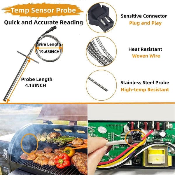 230V Digital W/LCD Display Kontrollkort Ersättningsdelar Kompatibla med Pellet Grill Rökar med Köttprob, RTD Sensor-Perfet