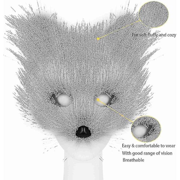 Falsk Pels Ræv Hale Kat Ulv Cosplay Kostume Sæt Blød Maske Fluffy Poter Handsker Halloween Jul-Perfet Dark Gray