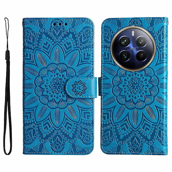för Realme 12 Pro 5G/12 Pro+ 5G Läderfodral Präglat Solros Flip Folio Plånbok Telefonfodral - Perfet Style B