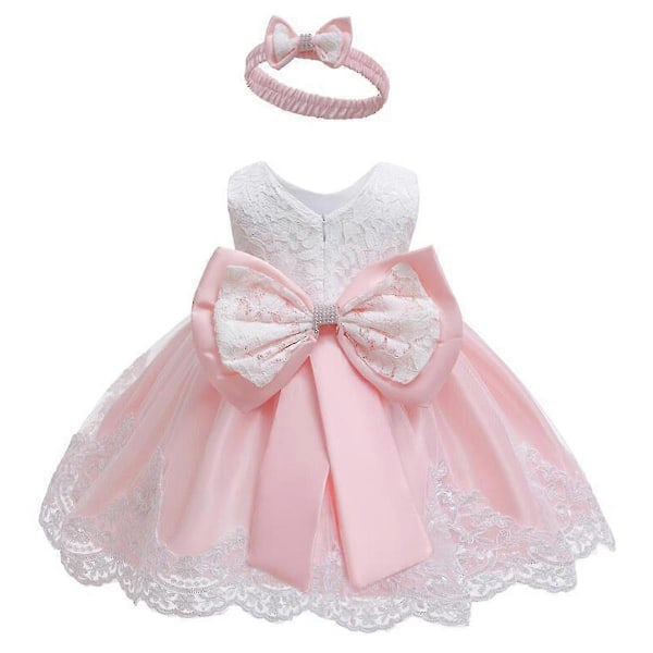 Barn Baby Flicka Fest Bowknot Tutu Klänning Festspel Bröllop Prinsessa Dop - Användbar - Perfekt Pink 3-6 Months