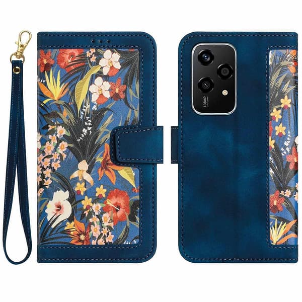 Blomstermønstret Læder Telefon Cover med Lanyard-Perfet For Honor 200 Lite Global