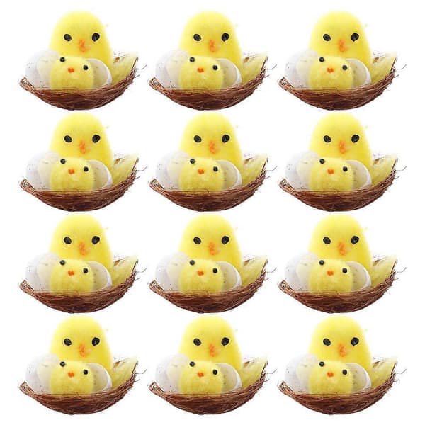 Gula påskkycklingprydnader, minikyckling heminredning, 12-pack 0 0