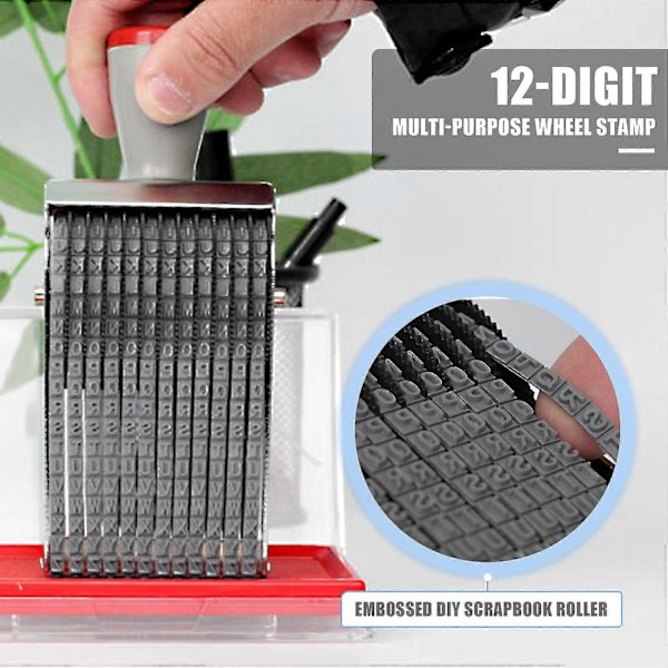 Multifunktionell 12-siffrig alfabetisk rullande gummistämpel engelska bokstäver nummer prägling DIY scrapbooking rullande brevpapper - Perfet