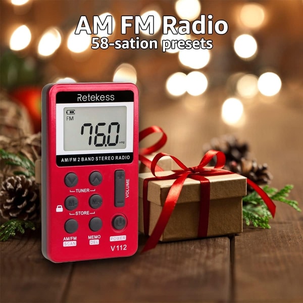 V112 Mini Radio Small, AM FM fickradio med hörlurar - Perfet