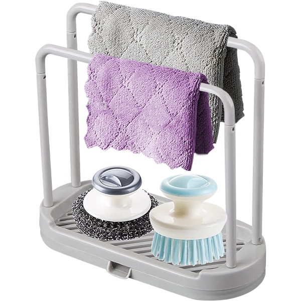 Kjøkkensvampholder Kluthenger, servantstativ for svamp, oppvaskklut, klut, børste (grå) - Perfet