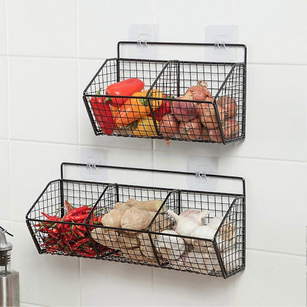 Väggmonterad förvaringshylla utan hål, ihålig fackdesign, kök, lök, ingefära, vitlök, förvaringskorg, Jikaixiang-Perfet White L