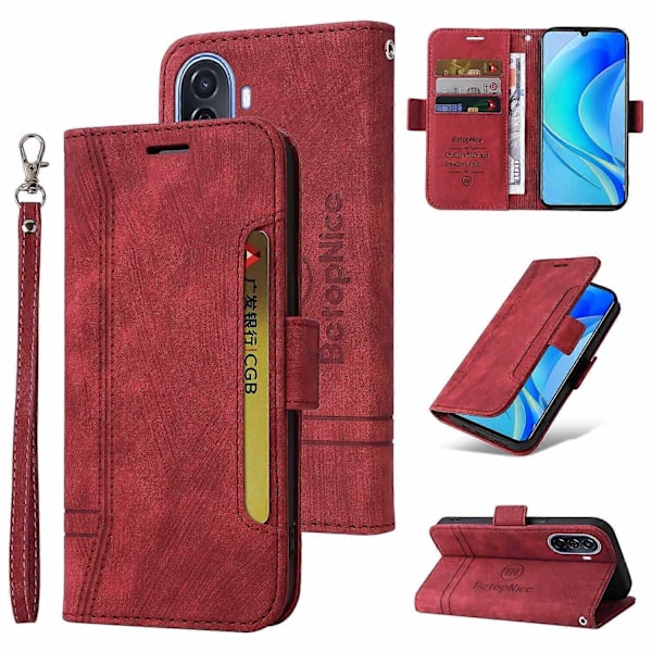 til Huawei nova Y70 / Y70 Plus / Enjoy 50 BETOPNICE Dobbelt-side Spænde Læder Telefon Cover - Perfekt Red
