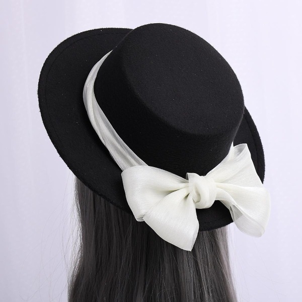 Svart filthatt Dame Vintage Fedora Novelty Flat Top Hats Men Cap - Perfet Black