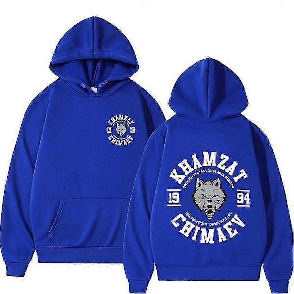 Khamzat Chimaev Fighter Print Hættetrøjer Streetwear Herre Dame Tøj Mode Sweatshirts Fleece Langærmet Pullovers Hættetrøje Y2K-Perfekt Blue M