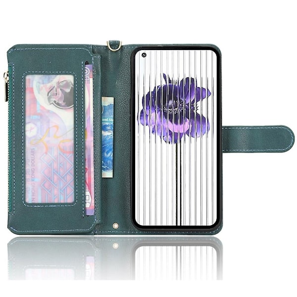 Kompatibel med Nothing phone (1) 5G Ficka med dragkedja Telefonfodral Ställ Plånboksfodral med Handrem Axelrem-Perfet Green Style B Nothing phone (1) 5G