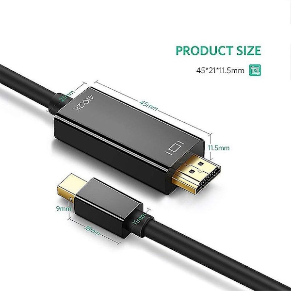 Mini DisplayPort til kabel 4K Mini DP til 1,8 meter kabel kompatibel med /Pro, Surface Pro/Dock, skjerm, projektor-Perfekt