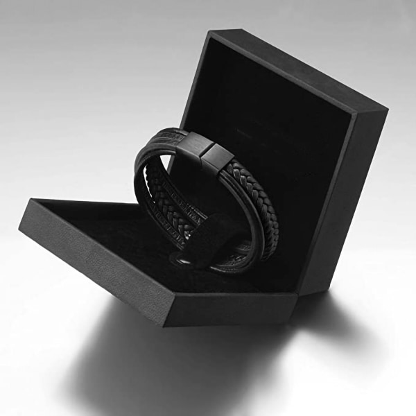 Ægte læderarmbånd til mænd [Braid] i sort & brun, 23cm - Perfet black 23CM