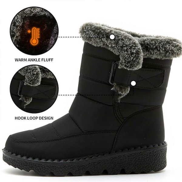 Damklassiska Snöskor Supervarma Pälsfodrade Vattentäta Vinterskor Utomhus Anti-Halk Damskor-Perfekt Gray 40