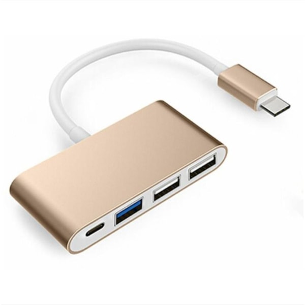 4-i-1 Type C Hub med 3 USB 3.0-strømkompatibel med Mac Air 2020-2018 MacBook Pro 13/15/16 Etc. USB-C-adapter med multiport - Rosa- Perfet