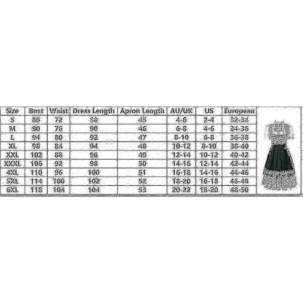 Naisten perinteinen Oktoberfest-asu saksalainen oluttyttö Dirndl-mekko esiliinalla Juhlapuku Xs-6xl Plus-koko-Perfet XS