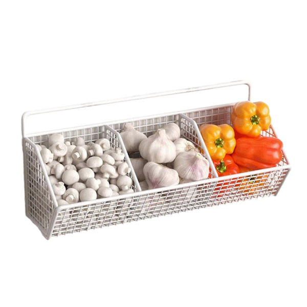 Väggmonterad förvaringshylla utan hål, ihålig fackdesign, kök, lök, ingefära, vitlök, förvaringskorg, Jikaixiang-Perfet White L