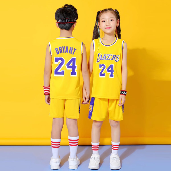 Basketballtrøje til børn Lakers crewneck no. 24 gul - Perfekt M24 3xs