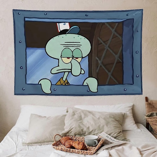 FENDROM Rolig Bläckfisk Cartoon Väggbonad Hängande Roligt Meme Bakgrund Fönsterdesign Heminredning för Sovrum Vardagsrum-Perfekt 100 x 150 cms