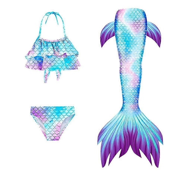 3 st/set Flickor Sjöjungfrusvans Baddräkt Barn Sjöjungfru Ariel Cosplay Kostym Fantasy Strand Bikini Set-Perfekt Light Blue 130cm