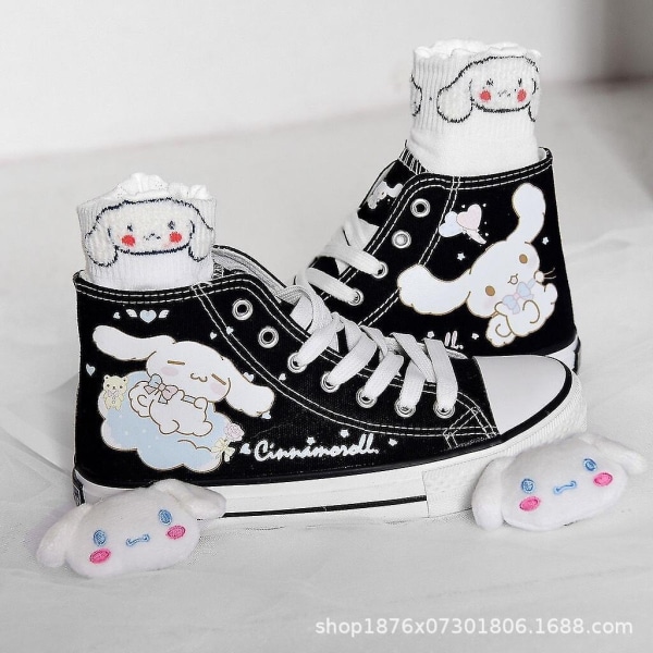 Kawaii Cinnamoroll Sanrioed Shoes Sarjakuva Söpöt Canvas Kengät High Top Canvas Kengät Tytöille Syntymäpäivälahja - Perfet 35 B