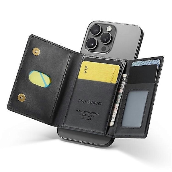 MAGKING K2 Stand Magnetisk Kortholder Kompatibel med MagSafe RFID Mobilpung - Perfekt Black