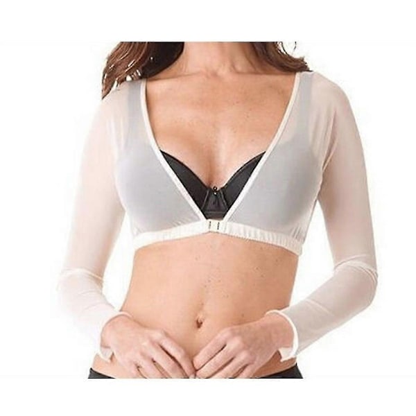 Sømløs Arm Shaper Kort Cropped Navle Mesh Cardigan Plus Size Arm Shaper-Perfet White M