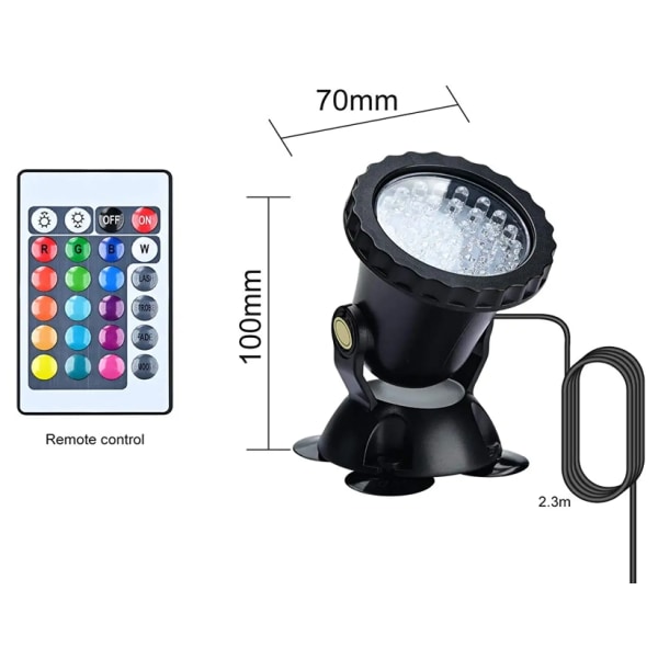 RGB Aquarium Floodlight, Undervanns nedsenkbar fiskelys 1 stk - Perfet