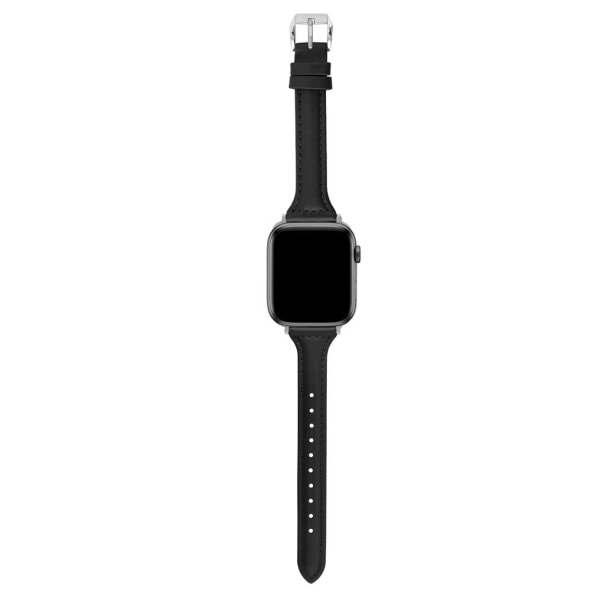 Læderarmbånd Apple Watch 38/40/41 1/2/3/4/5/6/7/8/SE Slim Sort sort- Perfet black