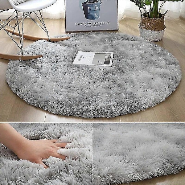 Plys Rundt Tæppe Bløde Hvide Tæpper til Stue Blød Boligindretning Soveværelse Børneværelse Dekoration Salon Tykt Luv Tæppe - Perfekt Gray 80x80cm