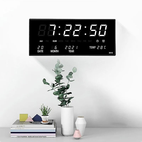 Luminous Digital Väggklocka Alarm Timvisning Temperatur Datum Kalender Bordsklocka Elektronisk Led Klocka Dekoration med Stickkontakt-Perfekt Blue