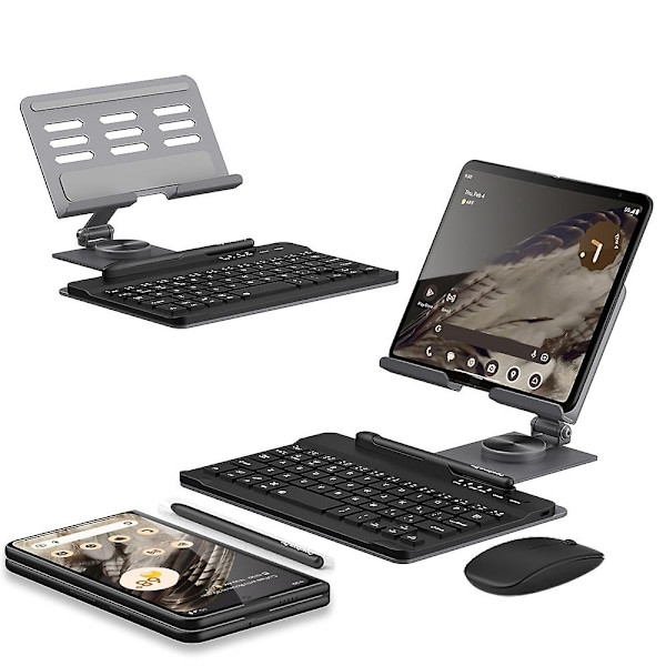 för Samsung Galaxy Fold / Z Fold Serien Vikbart Skrivbordsställ med Bluetooth Tangentbord + Mus + Stylus-Perfet Grey