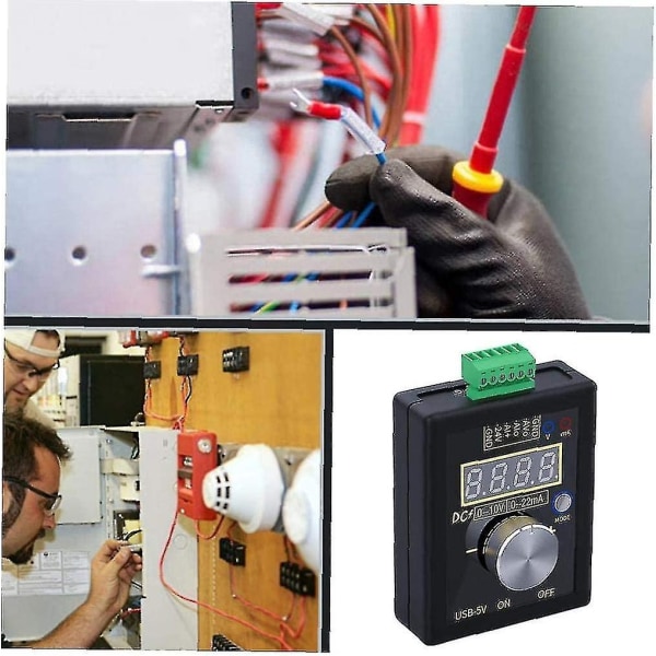 Signalgenerator 0-10v/0-4-20ma Strømspændingssimulering Håndholdt signalgenerator Indbygget lithiumbatteri Til Plc Panel Debugging Sort Praktisk
