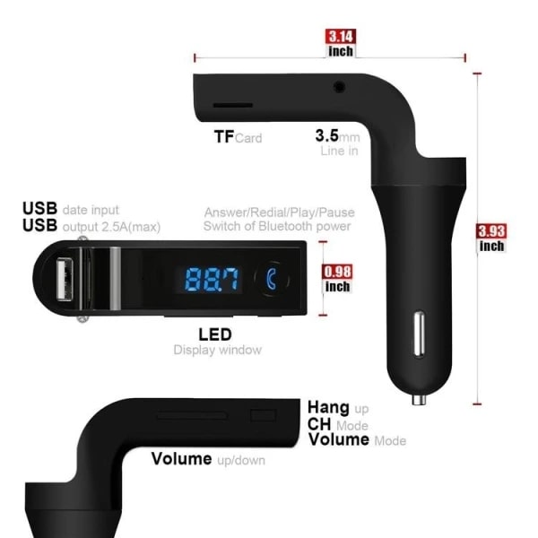 Bluetooth auton FM-lähetinmodulaattori MP3 USB hopea - täydellinen