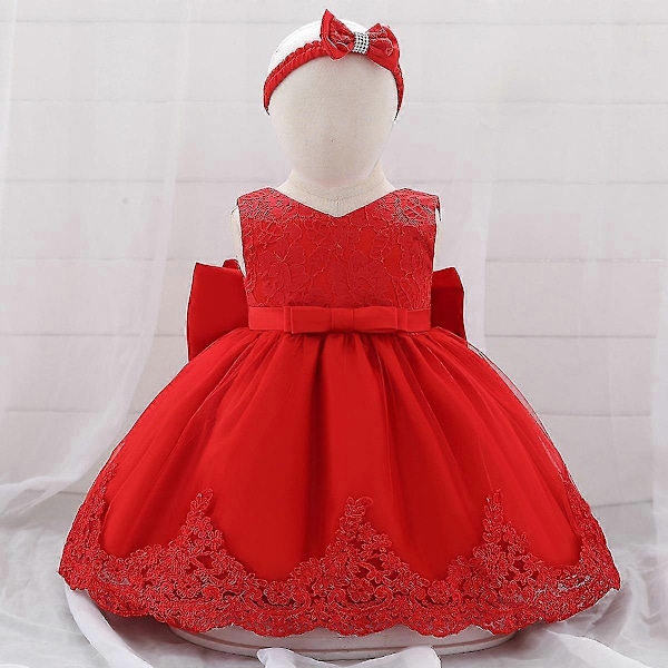 Barn Baby Flicka Fest Bowknot Tutu Klänning Festspel Bröllop Prinsessa Dop - Användbar - Perfekt Red 6-12 Months