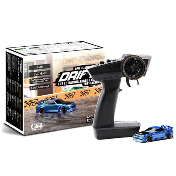 Turbo Racing 1:76 C64 Drift RC-bil med Gyro Radio Full Proportional Lekebil RTR kk-Perfet Blue