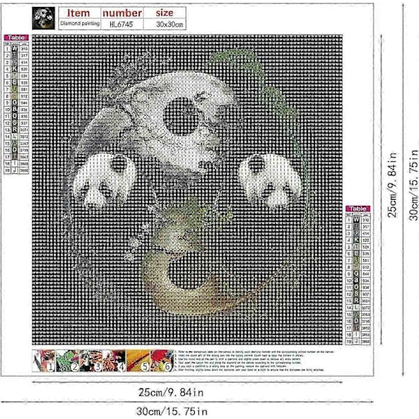 Laadukas 5D timanttimaalaussarja, Yin Yang Panda/Lohikäärme/Riikinkukko/Norsu DIY täysi pyöreä timantti, kodin seinäkoriste 30x30cm - Täydellinen E - Panda