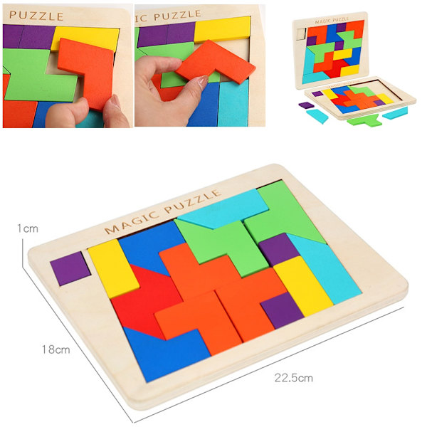 träpussel Geometriska Tangram Teasers Jigsaw Pedagogiska leksaker - Perfet