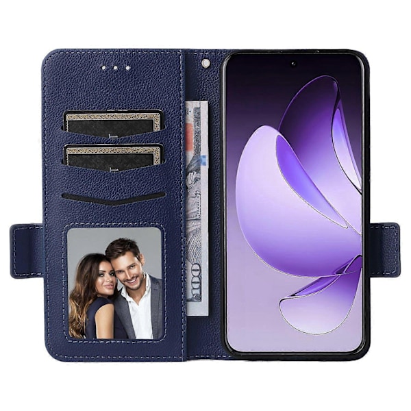 Kompatibelt med Oppo Reno13 Pro 5G Skal med Handledsrem Litchi Textur PU Läder Plånboksfodral - Perfekt Dark Blue